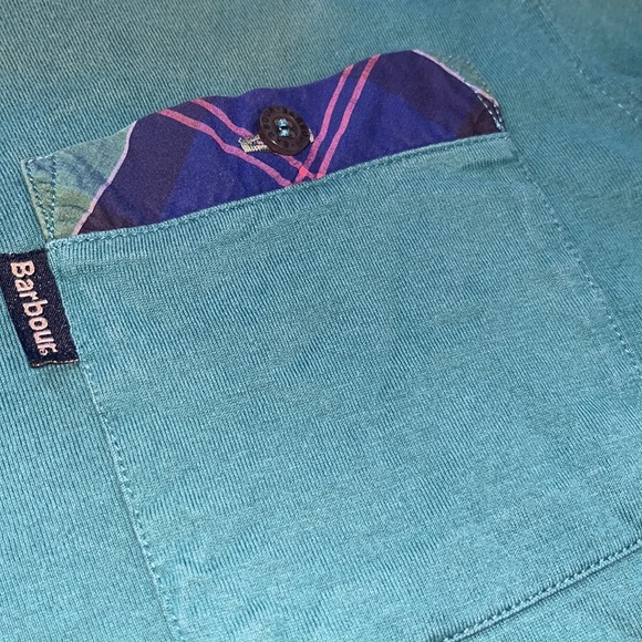 Teal Barbour Plaid Pocket T-Shirt. Size Small. Great Condition. - Picture 2 of 5